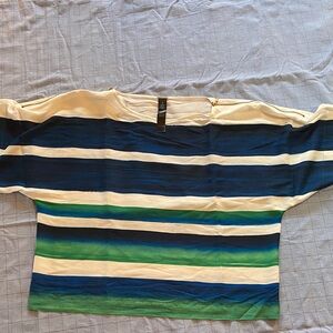 Striped Boatneck Blouse in Navy, Green, and Cream